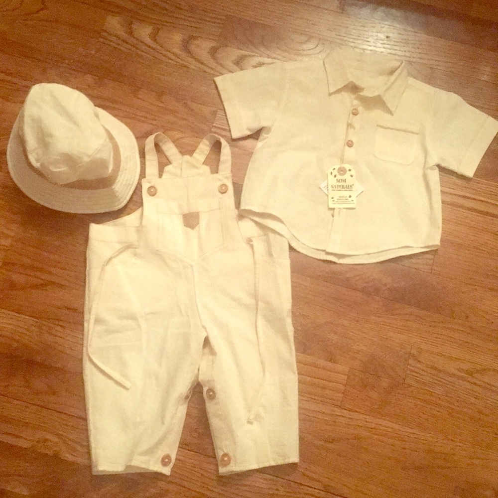6M overall, button down, hat set. NWT all natural!